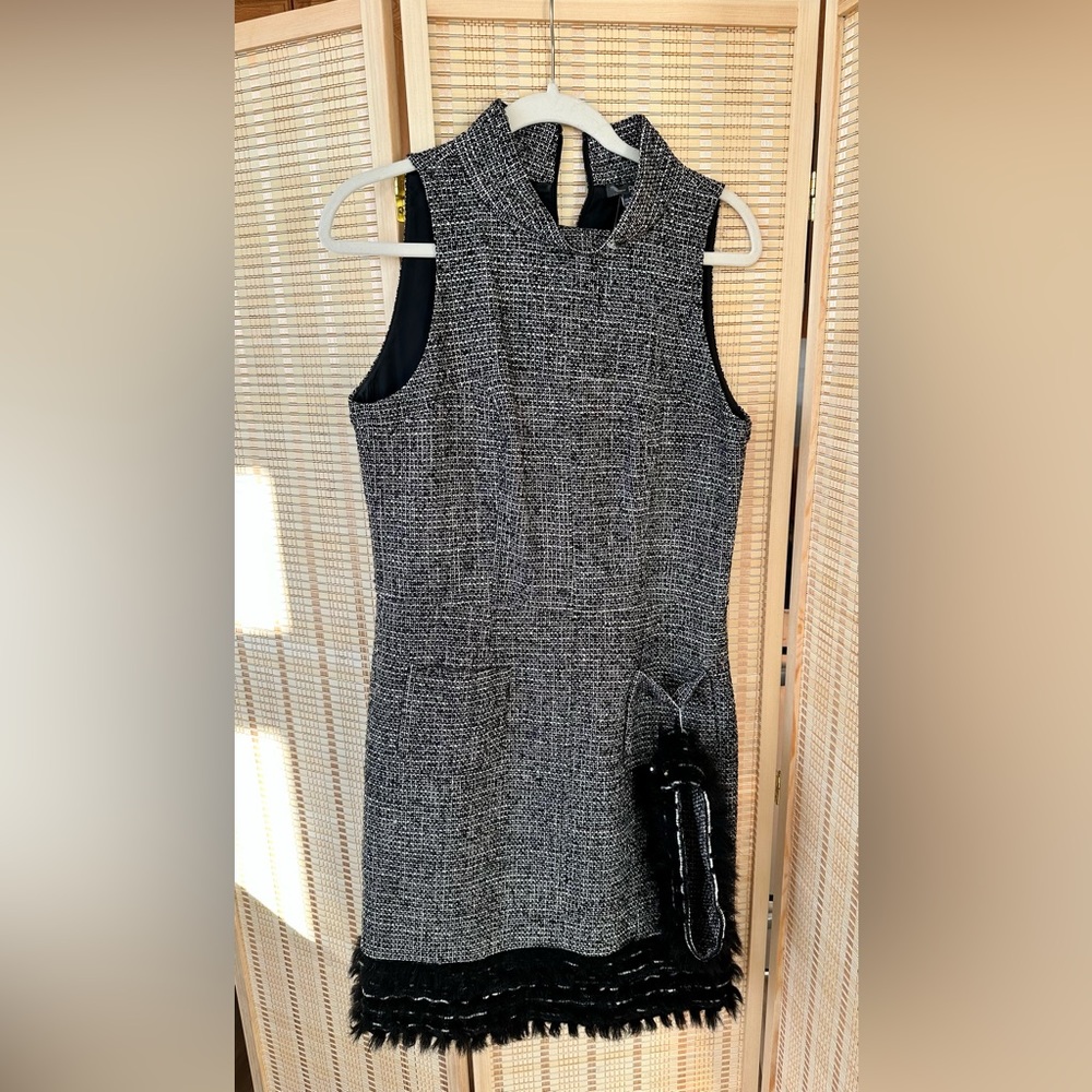 Per Se Black Tweed Mock Neck Shift Dress